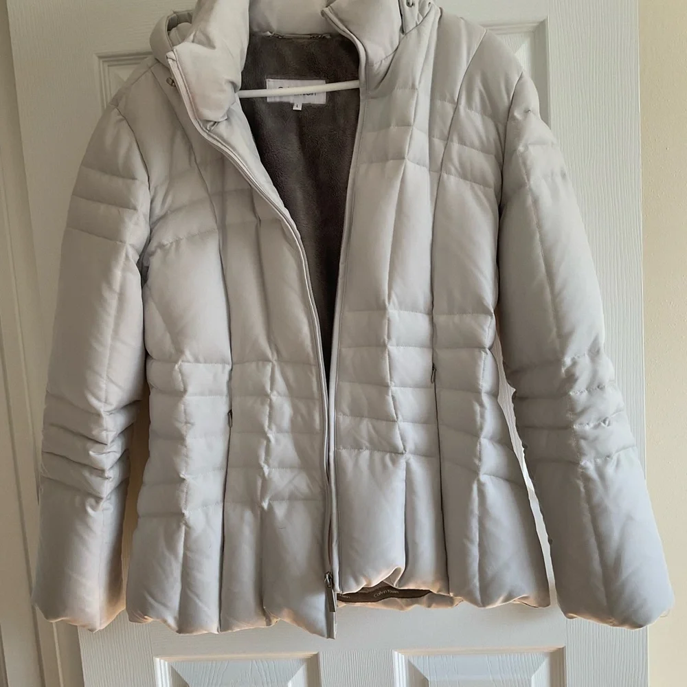 NWOT-Calvin Klein Gray Quilted Puffer Jacket High Collar - Picture 2 of 12